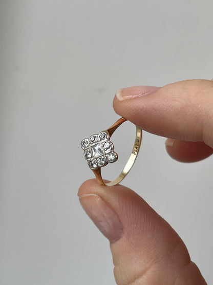 Vintage 9ct gold and platinum white spinel ring