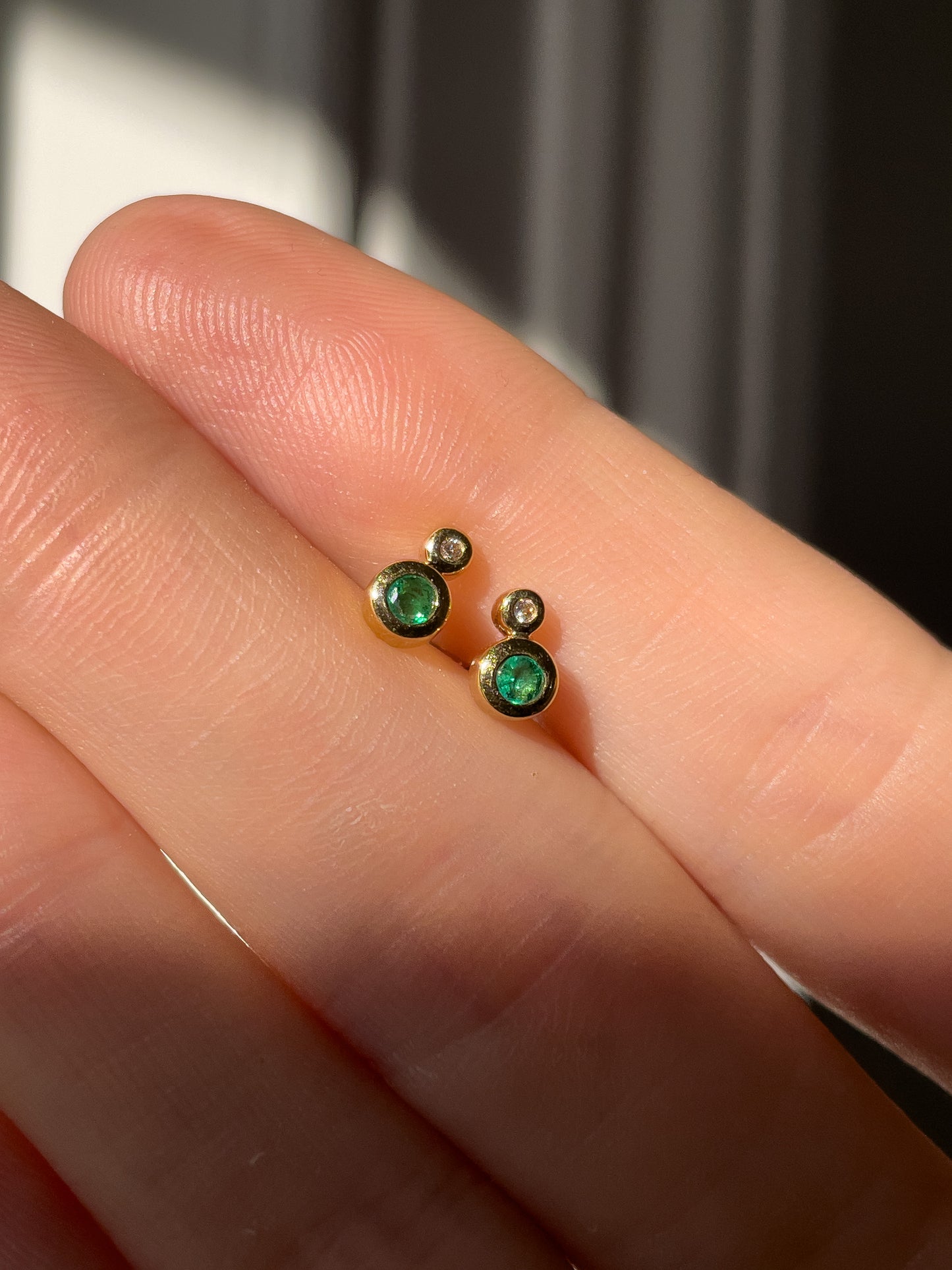 Vintage emerald and diamond drop earrings on 18ct gold