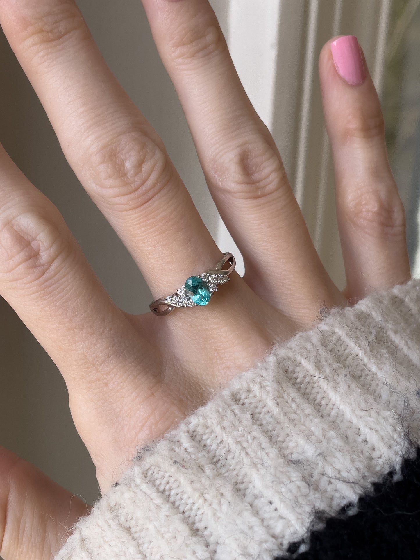 Vintage tourmaline and diamond ring on 9ct white gold