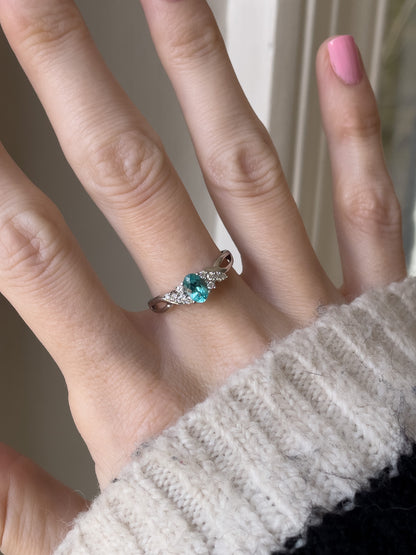 Vintage tourmaline and diamond ring on 9ct white gold