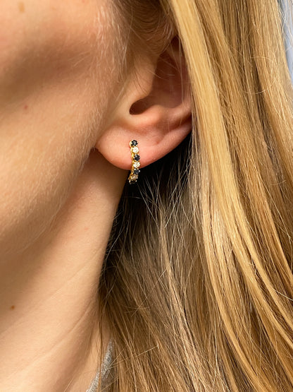 Vintage French sapphire and diamond half hoop earrings on 18ct gold