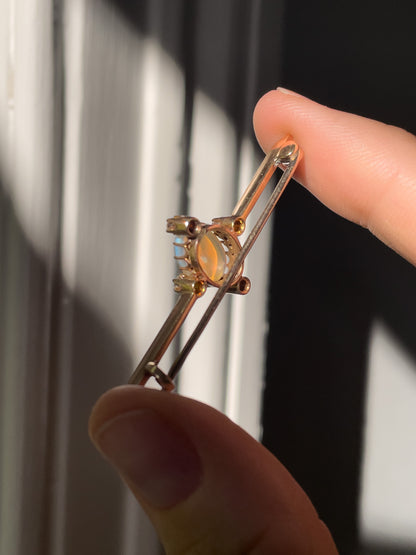 Vintage opal and diamond bar brooch on 9ct gold