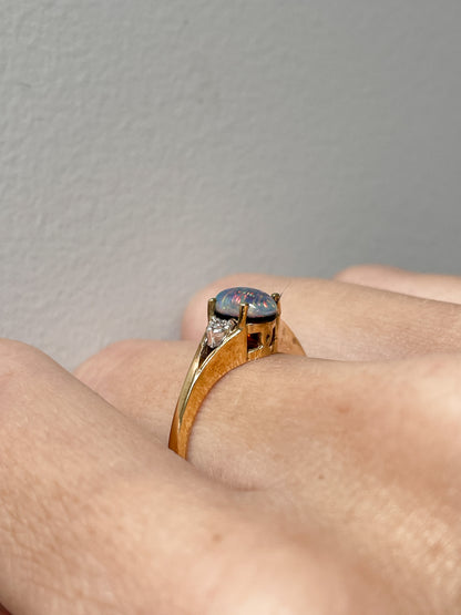 Opal triplet and diamond ring