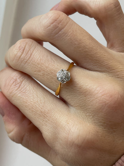 Antique diamond daisy cluster ring on 18ct gold
