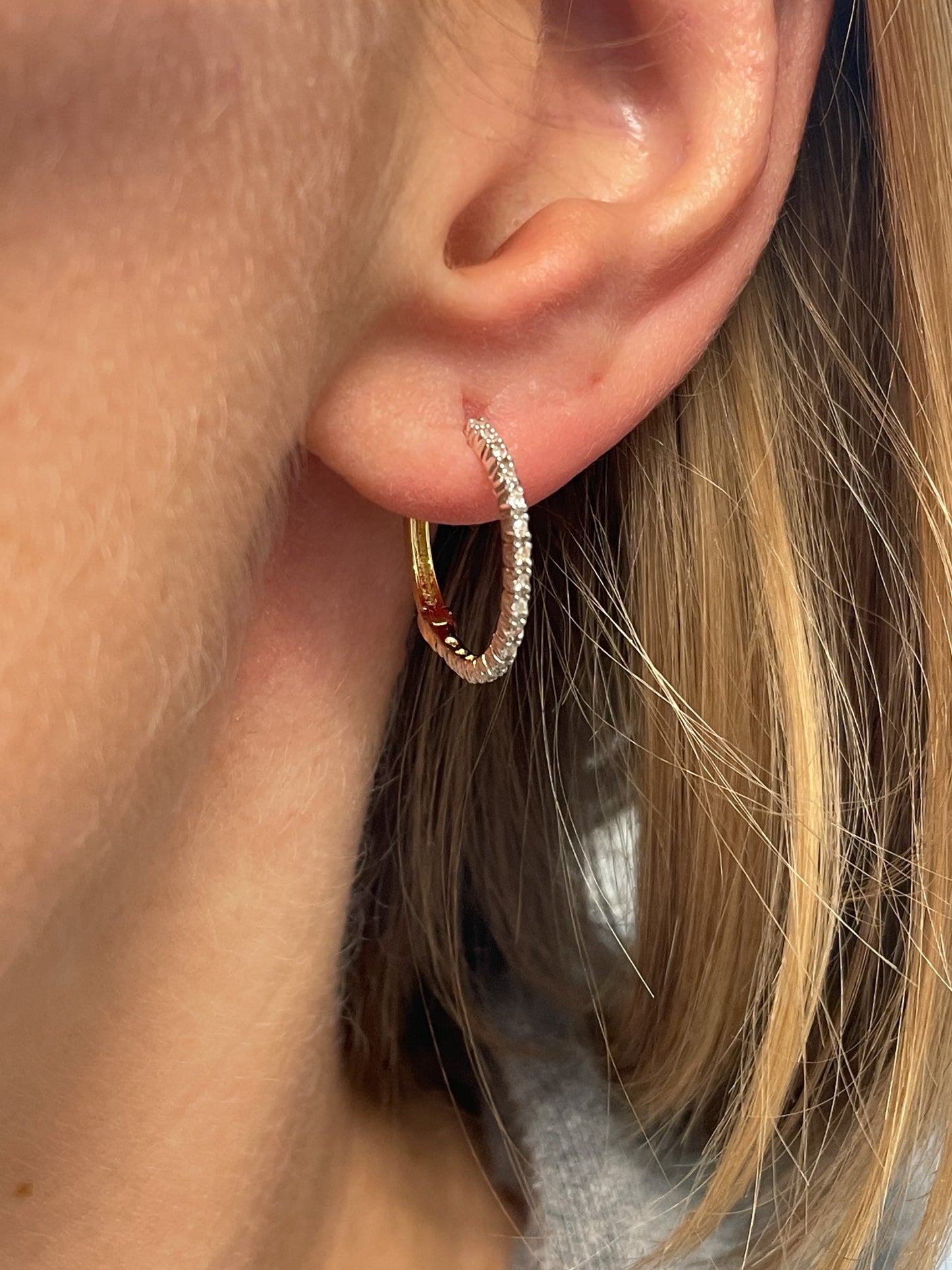 Vintage diamond and yellow gold hoop earrings