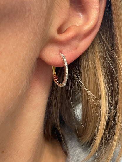 Vintage diamond and yellow gold hoop earrings