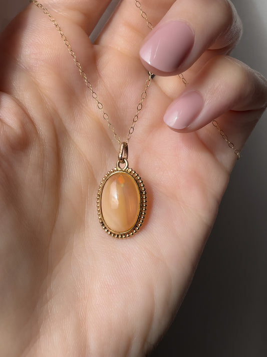 Vintage orange opal pendant and chain