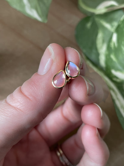 Teardrop moonstone earrings on 9ct gold