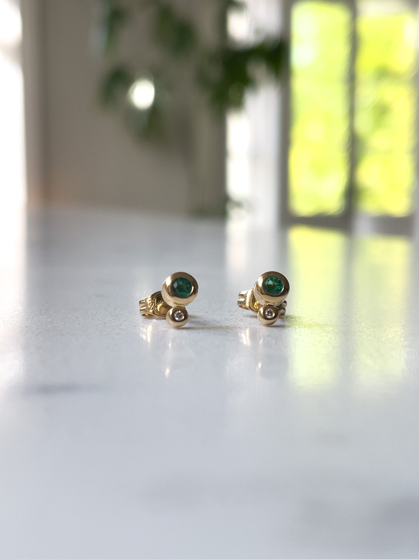 Vintage emerald and diamond drop earrings on 18ct gold