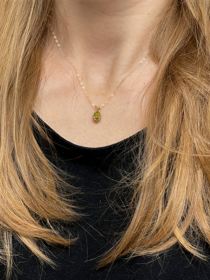 Peridot necklace pendant with 9ct gold chain