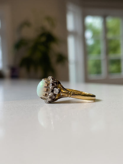 Vintage opal and diamond cluster ring on 18ct gold