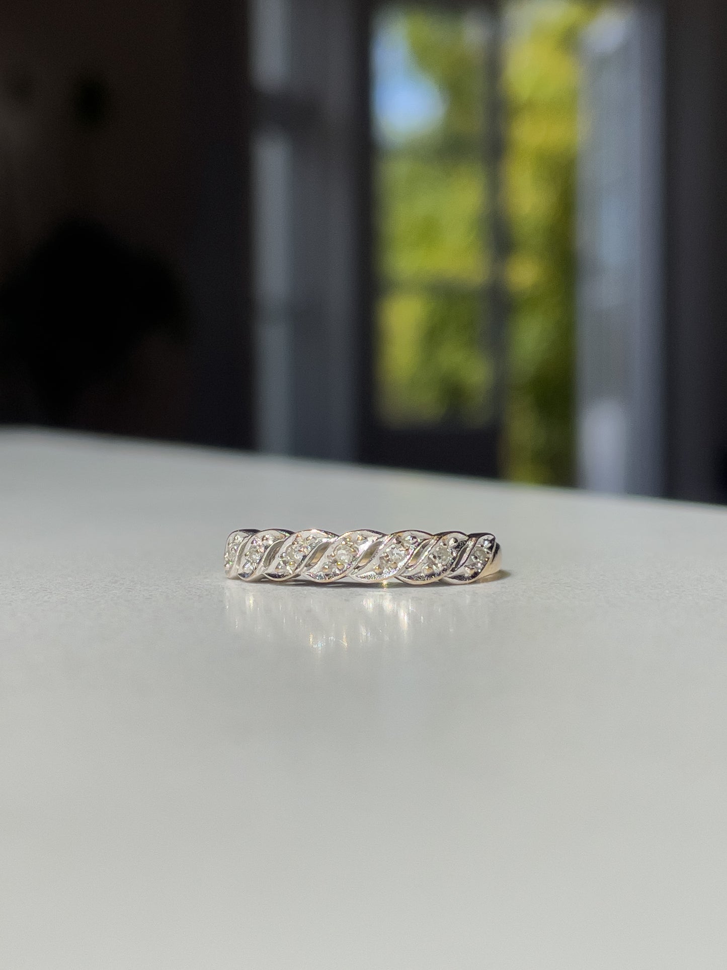 Vintage 'wavy' diamond half eternity ring on 9ct gold