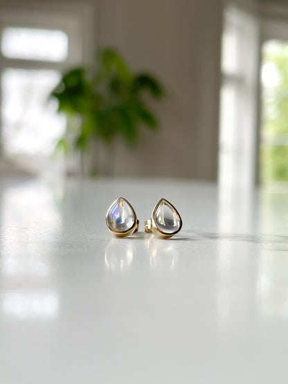 Teardrop moonstone earrings on 9ct gold
