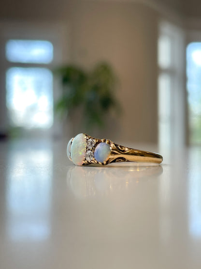 Antique opal and diamond ring with personal inscription from 1904