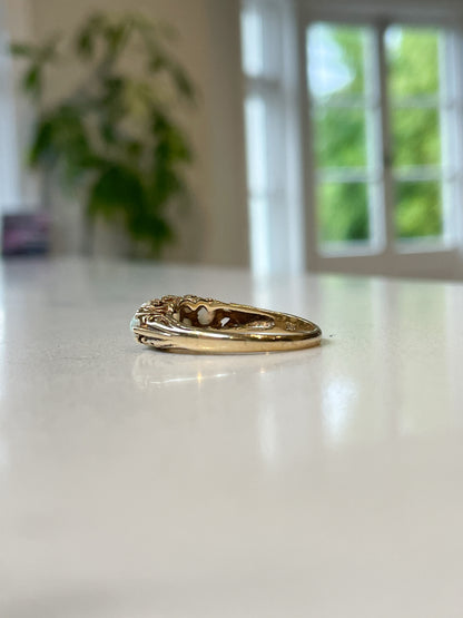 Vintage opal and pearl boat ring