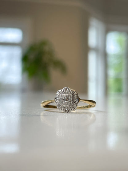 Antique art deco diamond panel ring on 18ct gold and platinum
