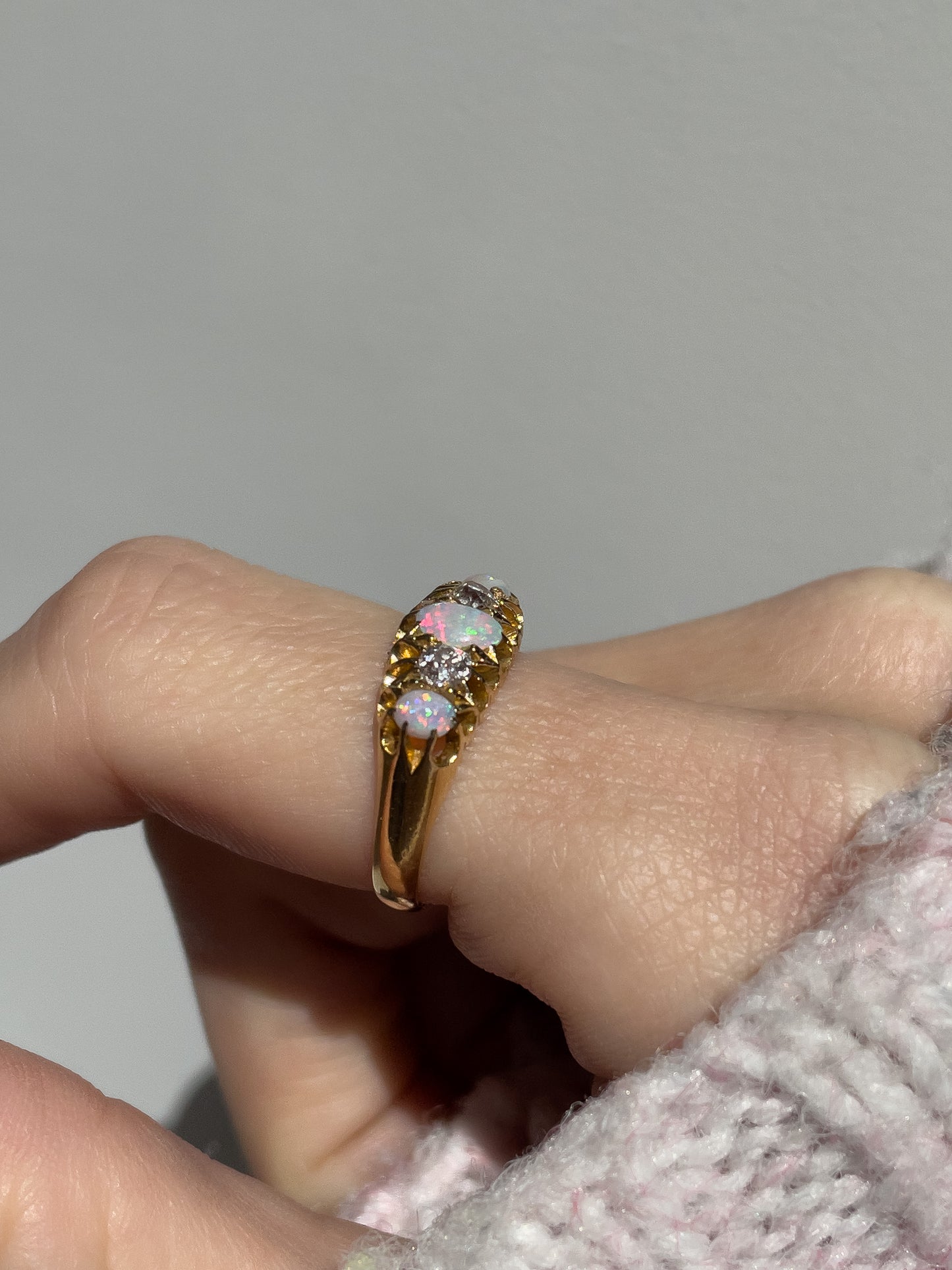 Antique Edwardian opal and diamond ring on 18ct gold