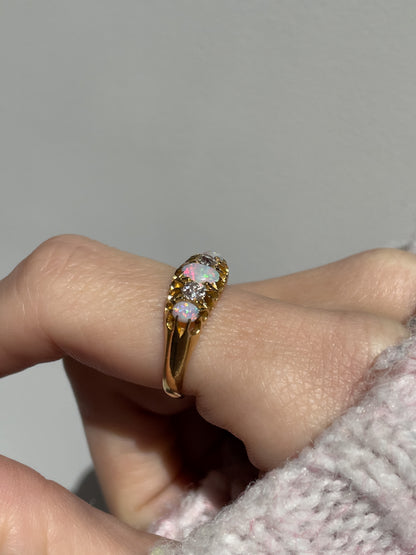 Antique Edwardian opal and diamond ring on 18ct gold