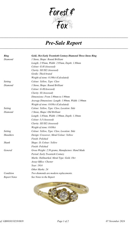 Antique 18ct gold diamond trilogy ring - 1914