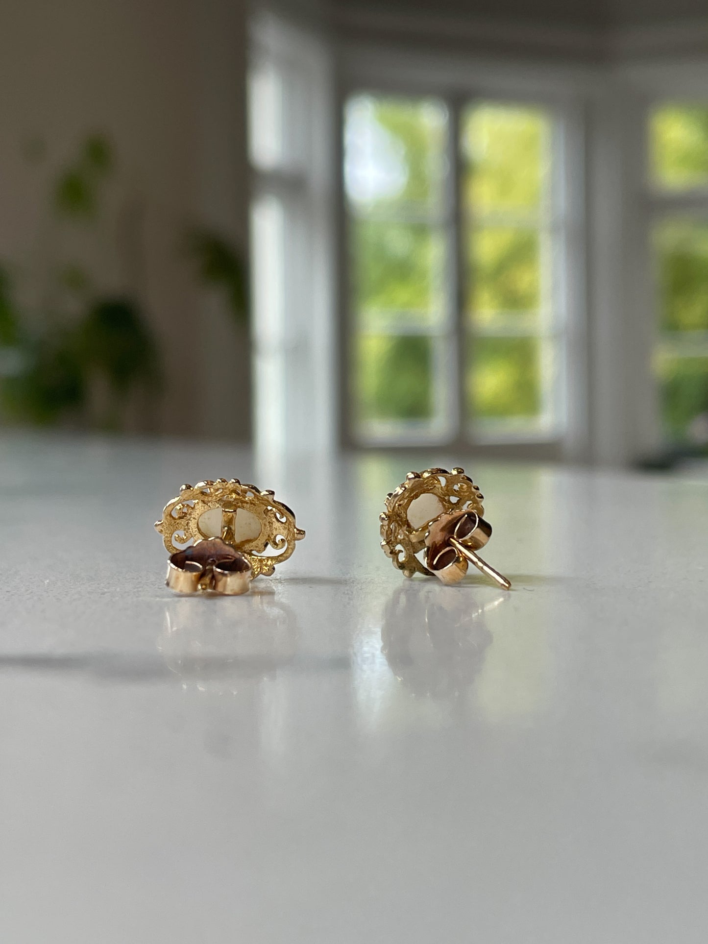 Vintage opal stud earrings on 9ct gold