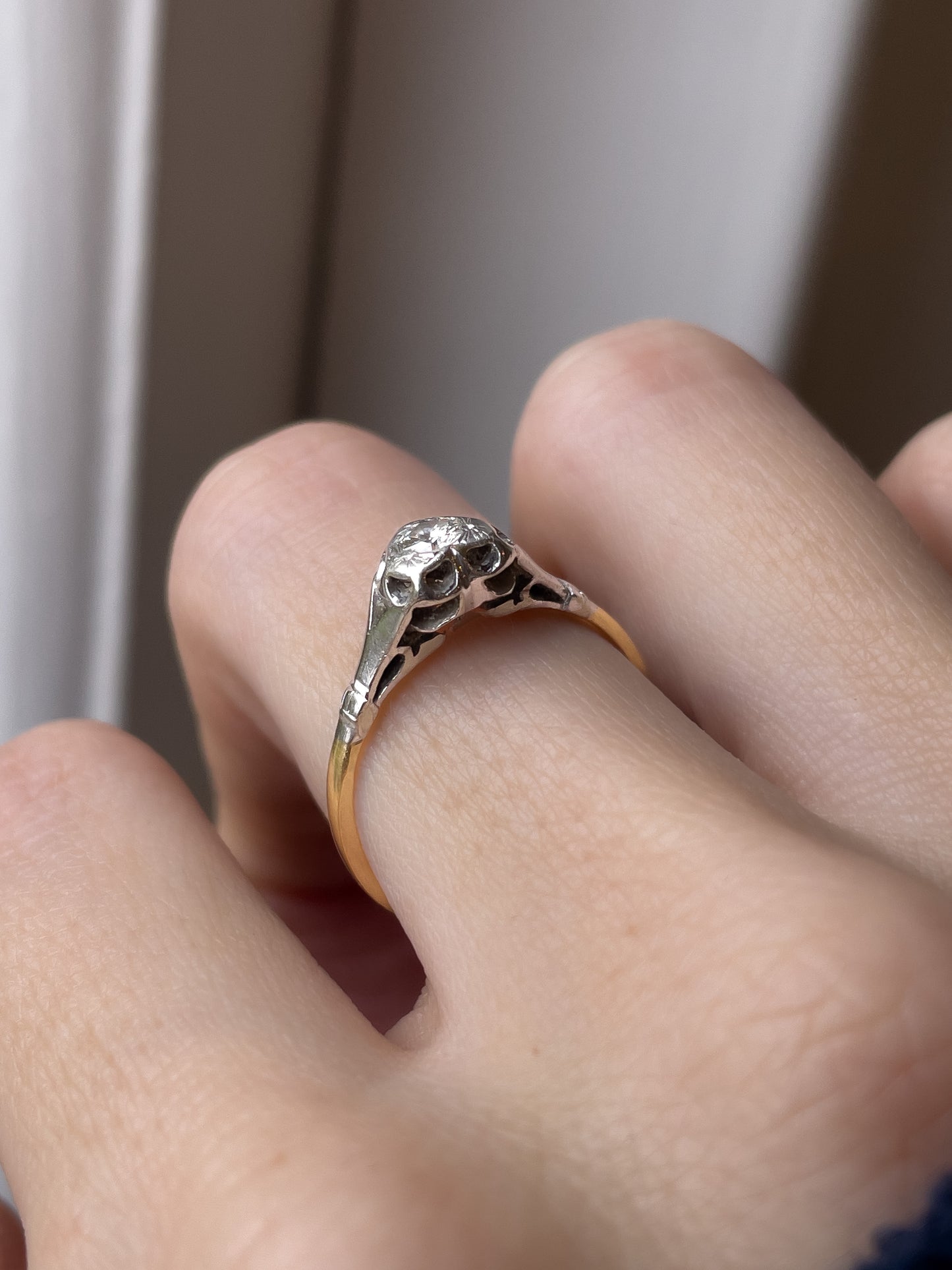 Antique heart shaped diamond solitaire ring on 18ct gold and platinum