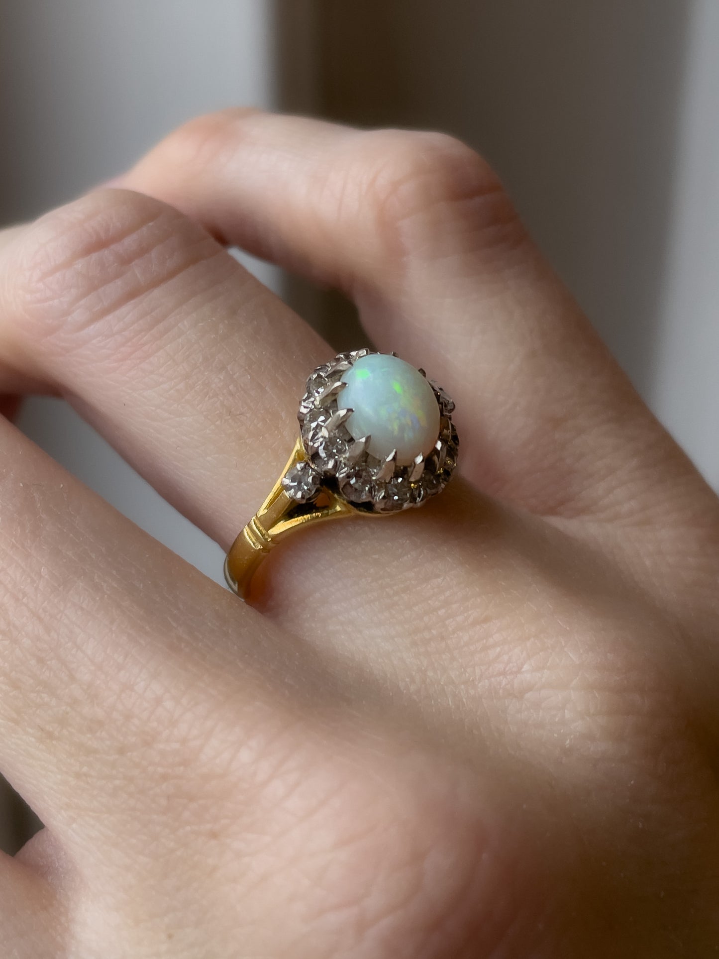 Vintage opal and diamond cluster ring on 18ct gold