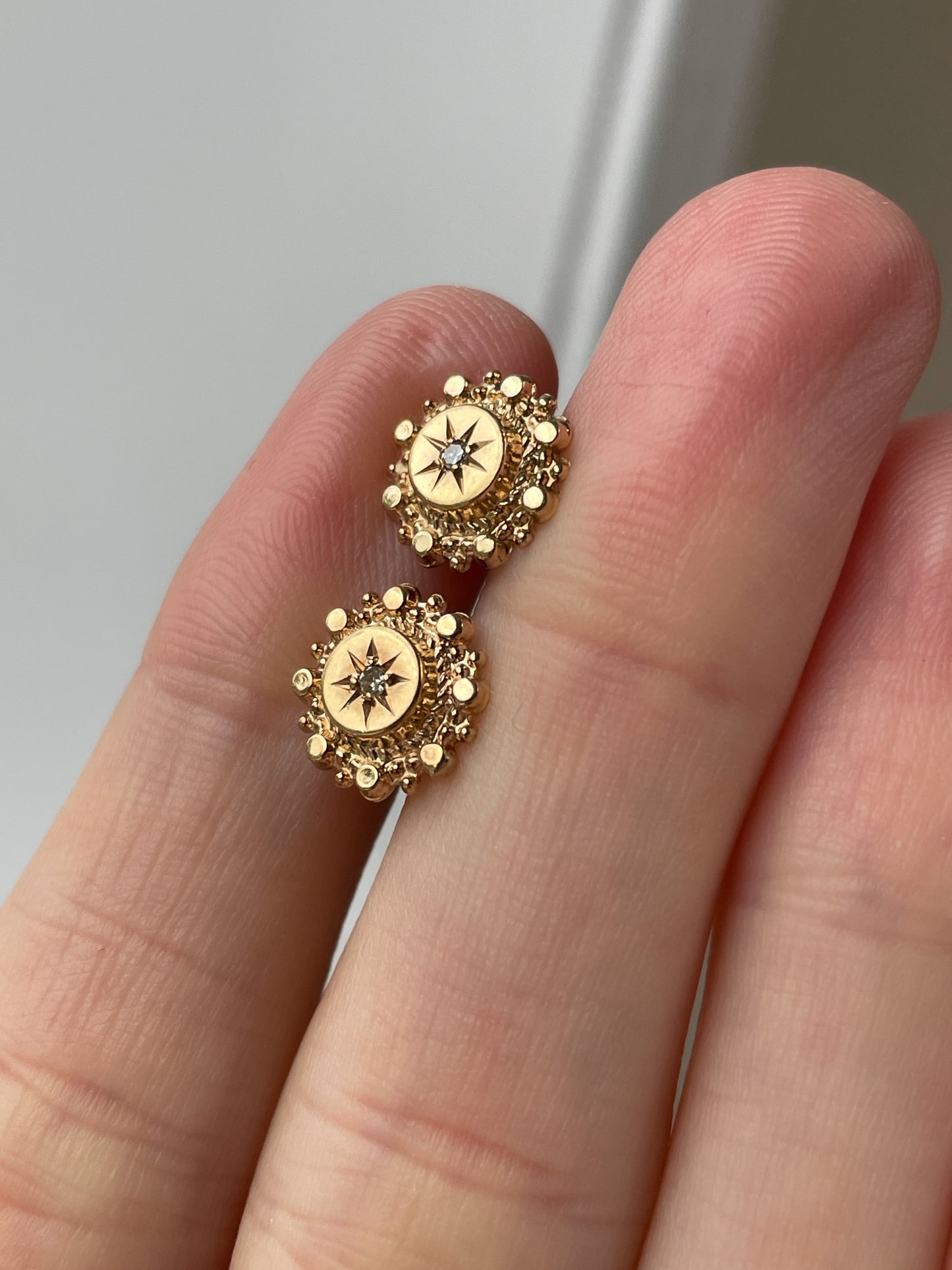 Antique single cut diamond stud earrings on 9ct gold