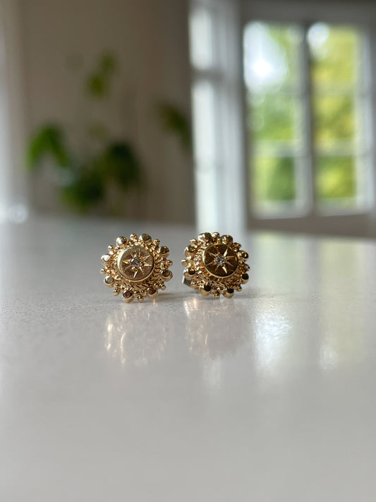 Antique single cut diamond stud earrings on 9ct gold