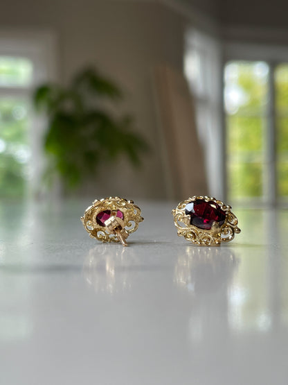Vintage garnet ornate stud earrings