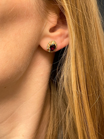 Vintage garnet ornate stud earrings