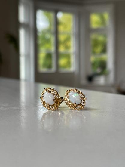 Vintage opal stud earrings on 9ct gold