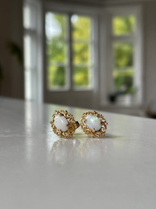 Vintage opal stud earrings on 9ct gold
