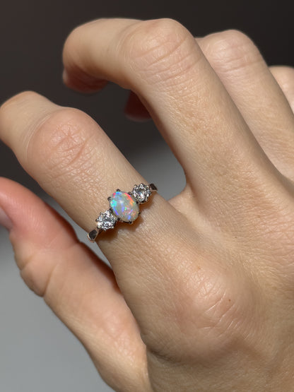 Vintage opal and diamond trilogy ring on 18ct gold and platinum