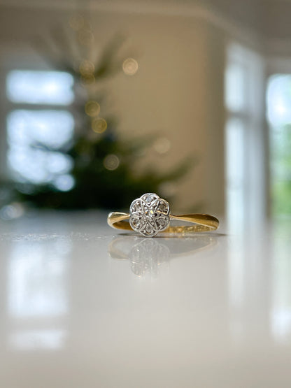 Antique diamond daisy cluster ring on 18ct gold