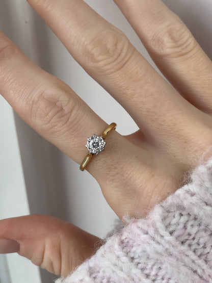 Vintage 1930s diamond solitaire ring on 18ct gold and platinum