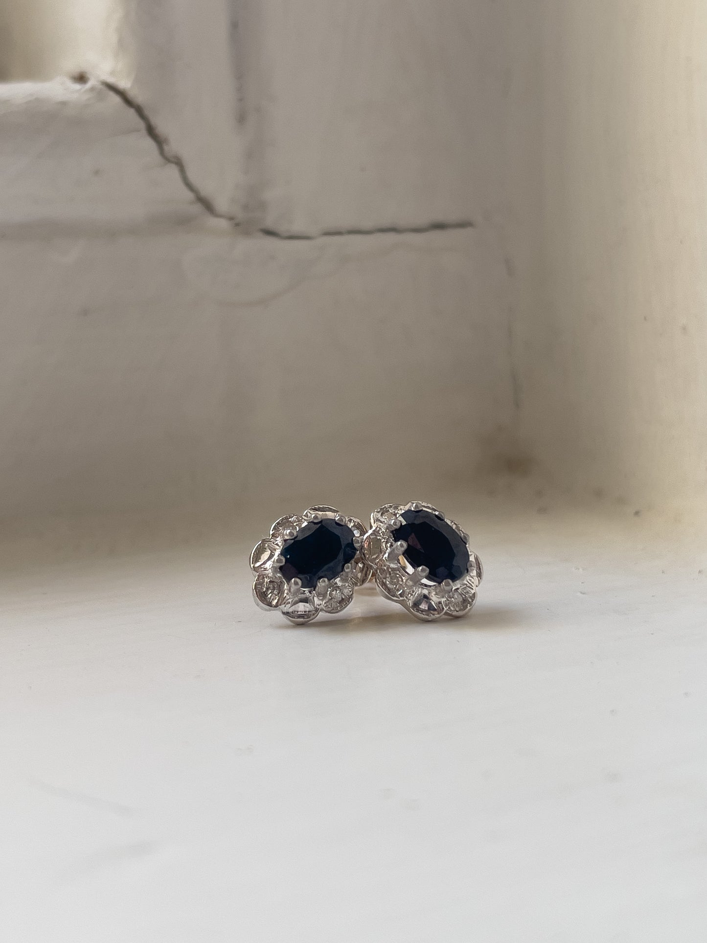 Vintage sapphire and diamond stud earrings on 9ct gold