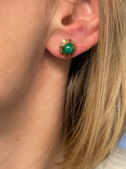 Vintage turquoise and gold round earring studs on 9ct gold
