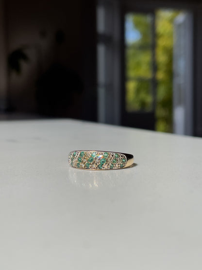 Vintage emerald and diamond band ring on 9ct gold