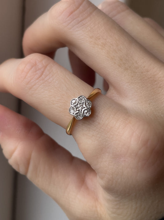 Antique diamond daisy cluster ring on 18ct gold