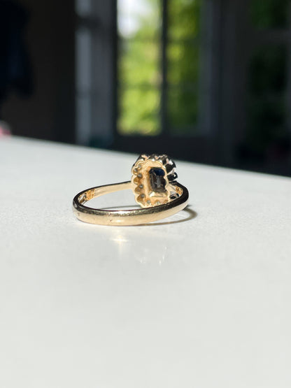 Vintage sapphire and diamond picture frame style ring
