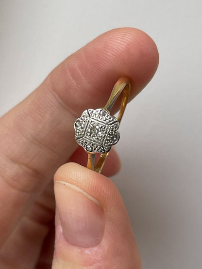 Antique art deco diamond panel ring on 18ct gold and platinum