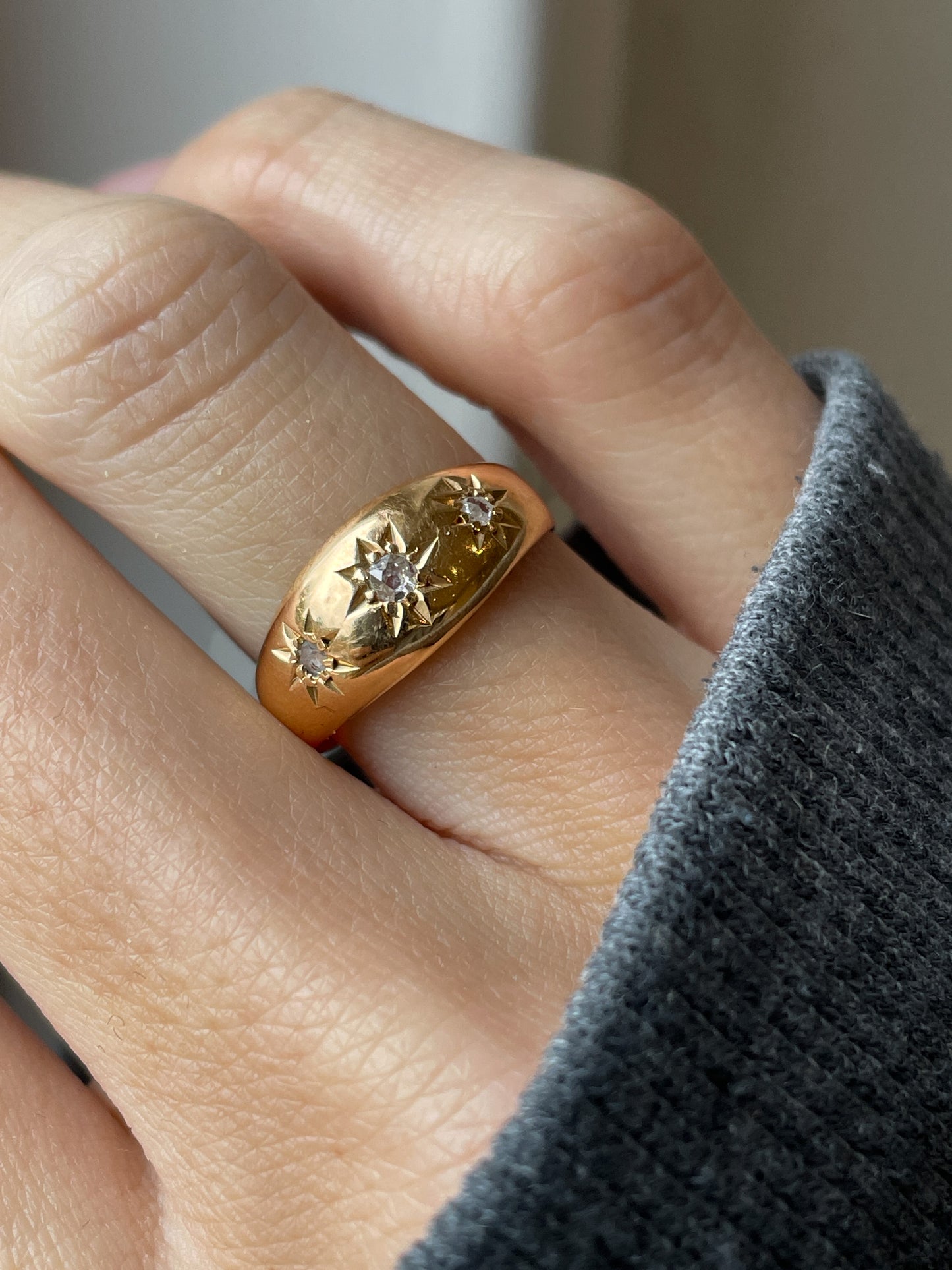 Antique starburst gypsy ring on 18ct gold