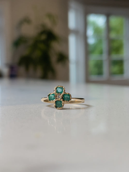 Vintage emerald and diamond ring on 9ct gold