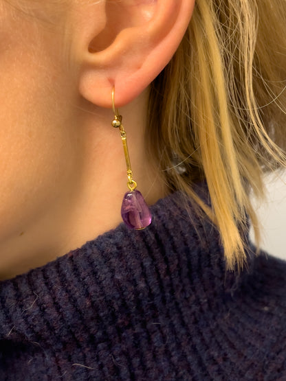 Vintage Amethyst drop earrings on 9ct gold