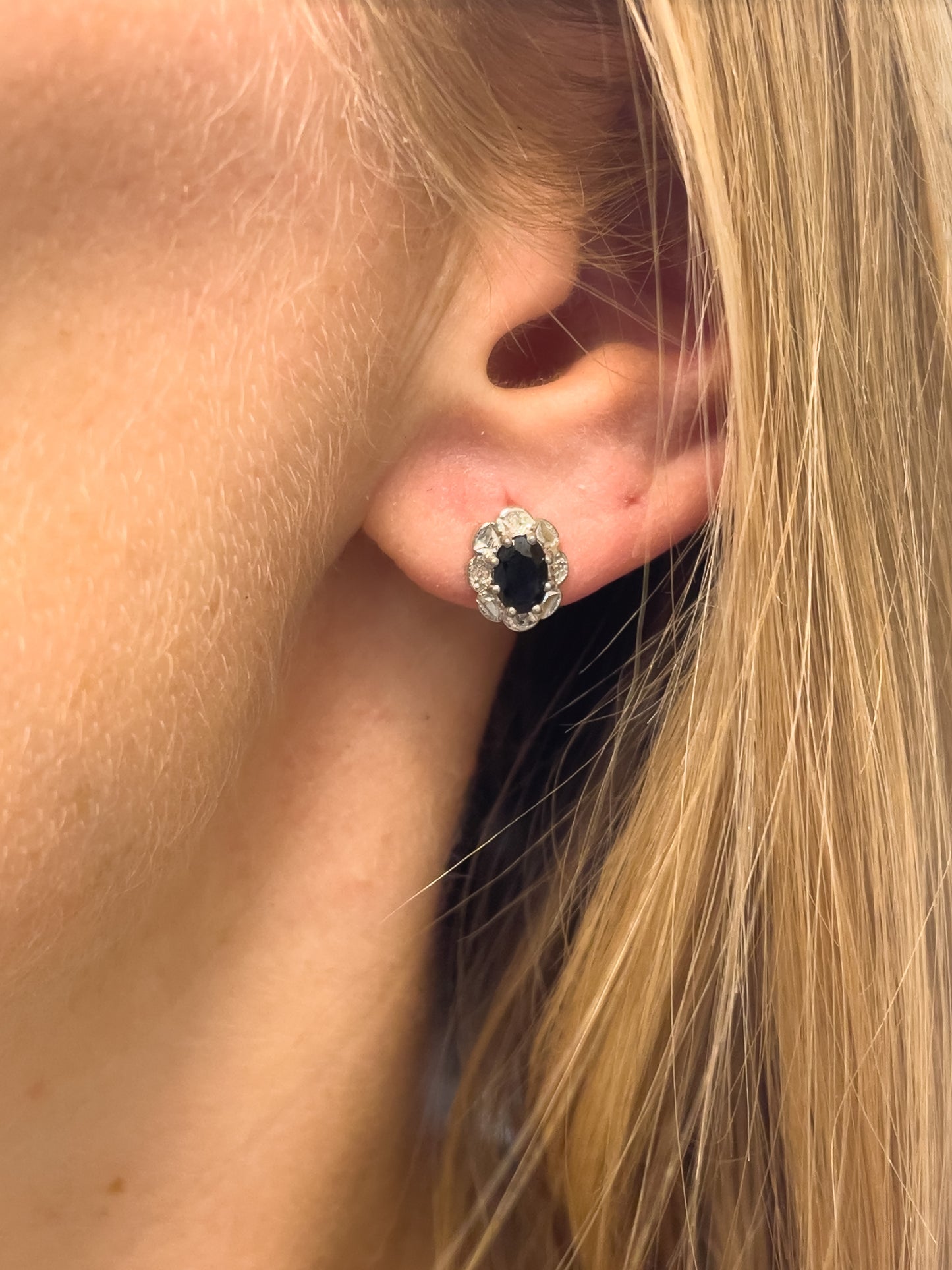 Vintage sapphire and diamond stud earrings on 9ct gold
