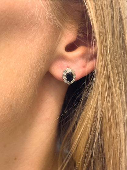 Vintage sapphire and diamond stud earrings on 9ct gold