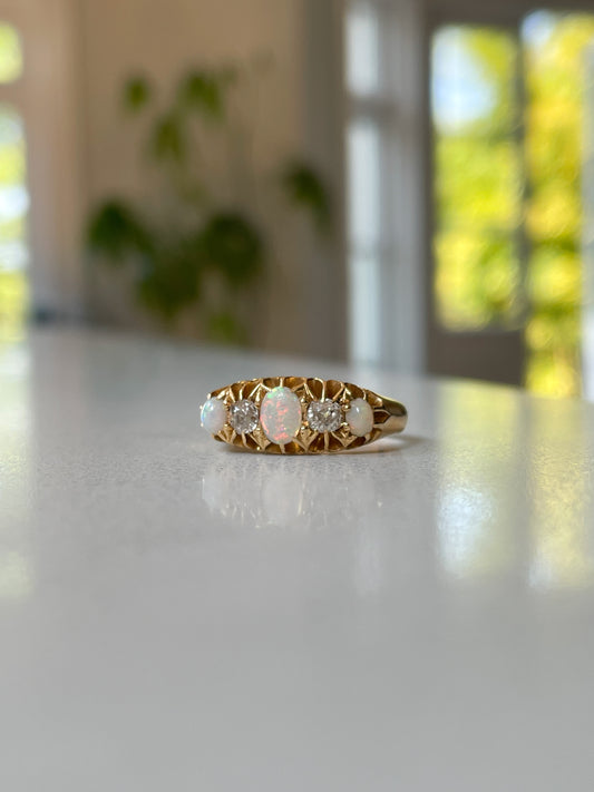 Antique Edwardian opal and diamond ring on 18ct gold