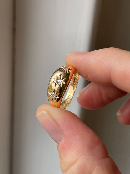 Antique starburst gypsy ring on 18ct gold