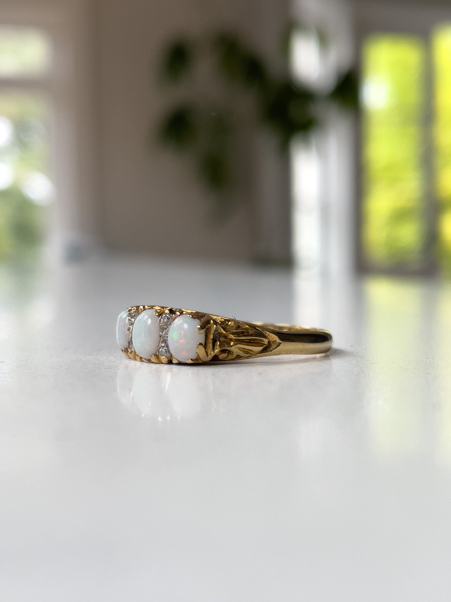 1970s opal and diamond boat ring on 18ct gold