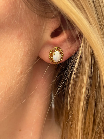Vintage opal stud earrings on 9ct gold